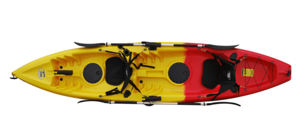 BKC TK181 12.5' Tandem Sit On Top Kayak W/ 2 Soft Padded Seats , Paddles ,7 Rod Holders Included 2 Person Kayak, Blue Camo