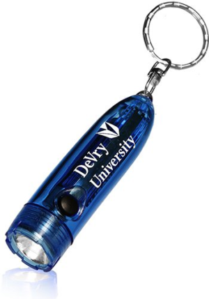 Blue Custom Printed Mini Plastic Flashlight Keychains (Sample)
