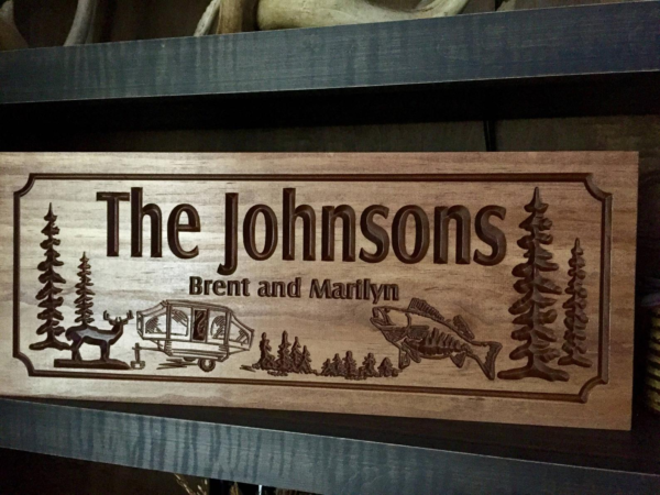 Camping signs, RV , Address Plaque, Camp fire, Wood Carved signs, personalized Wood Wall Art, Cabin Decor Happy Campers Benchmark Signs #53