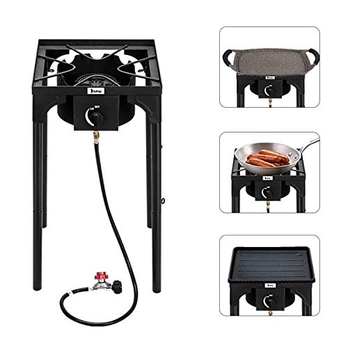 Fashine Square Heavy- Duty Outdoor Camp Stove Propane Gas Cooker, Portable Patio Stand Cooking Burner for Camping, Patio, or RV (Single-Burner