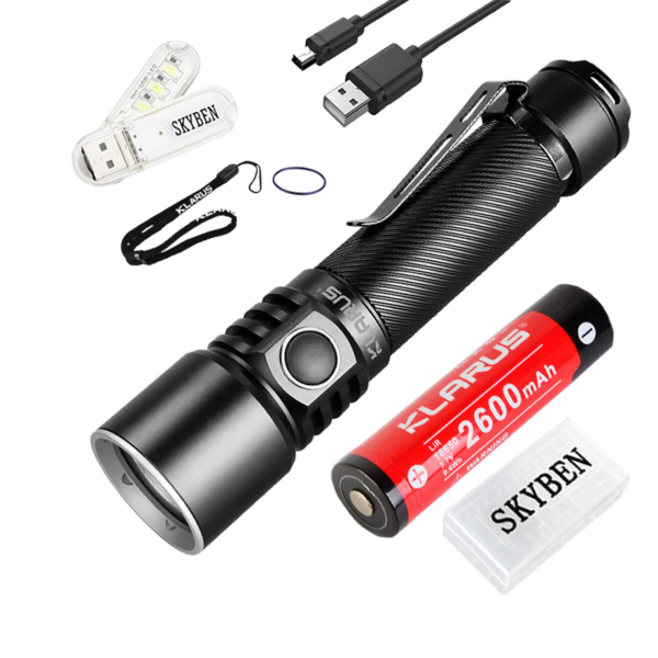 Klarus ST15R CREE XP-L HD V6 LED 1200 Lumen Dual Switch USB Fast Rechargeable Handheld Flashlight with 1 x 18650 Battery,SKYBEN Battery Case and USB