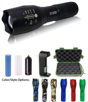 Military Grade 2000 Lumen LED Tactical Flashlight with 18650 Rechargeable Battery + Charger