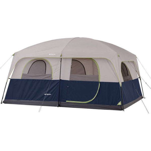 Ozark Trail 10 Person 2 Room Straight Wall Family Cabin Tent, Blue