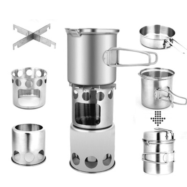 Portable Stainless Steel Wood Stove Set For Outdoor Picnic Camping Cooking
